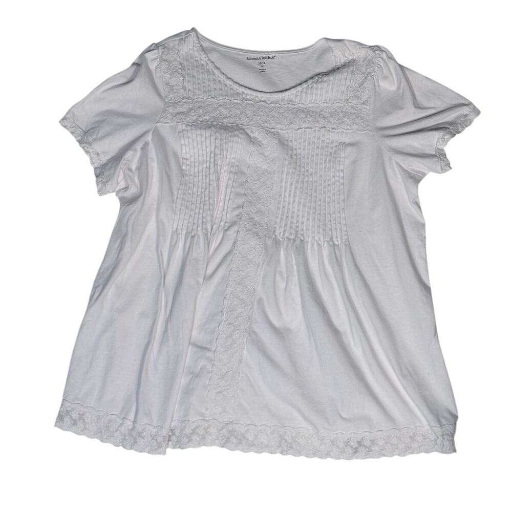 Woman Within 1X White Lace Trim Peasant Blouse Cottagecore Boho Plus Size Top